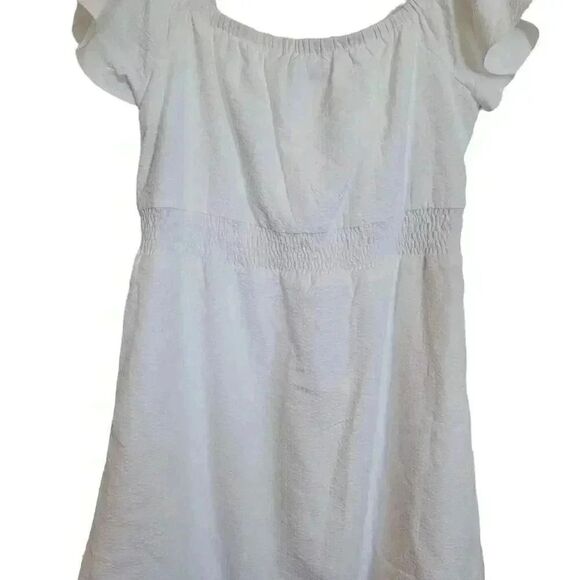 Nine West Women's White Poly/Cotton Seersucker Flutter Sleeve Lined Dress NEW - Picture 9 of 15